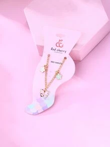 1pc Girls' Alloy Butterfly & Flower Design Colorful Rhinestone Decor Cute Pendant Anklet, Suitable For Daily Wear - Multicolor - View 2