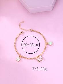 1pc Girls' Alloy Butterfly & Flower Design Colorful Rhinestone Decor Cute Pendant Anklet, Suitable For Daily Wear - Multicolor - View 3