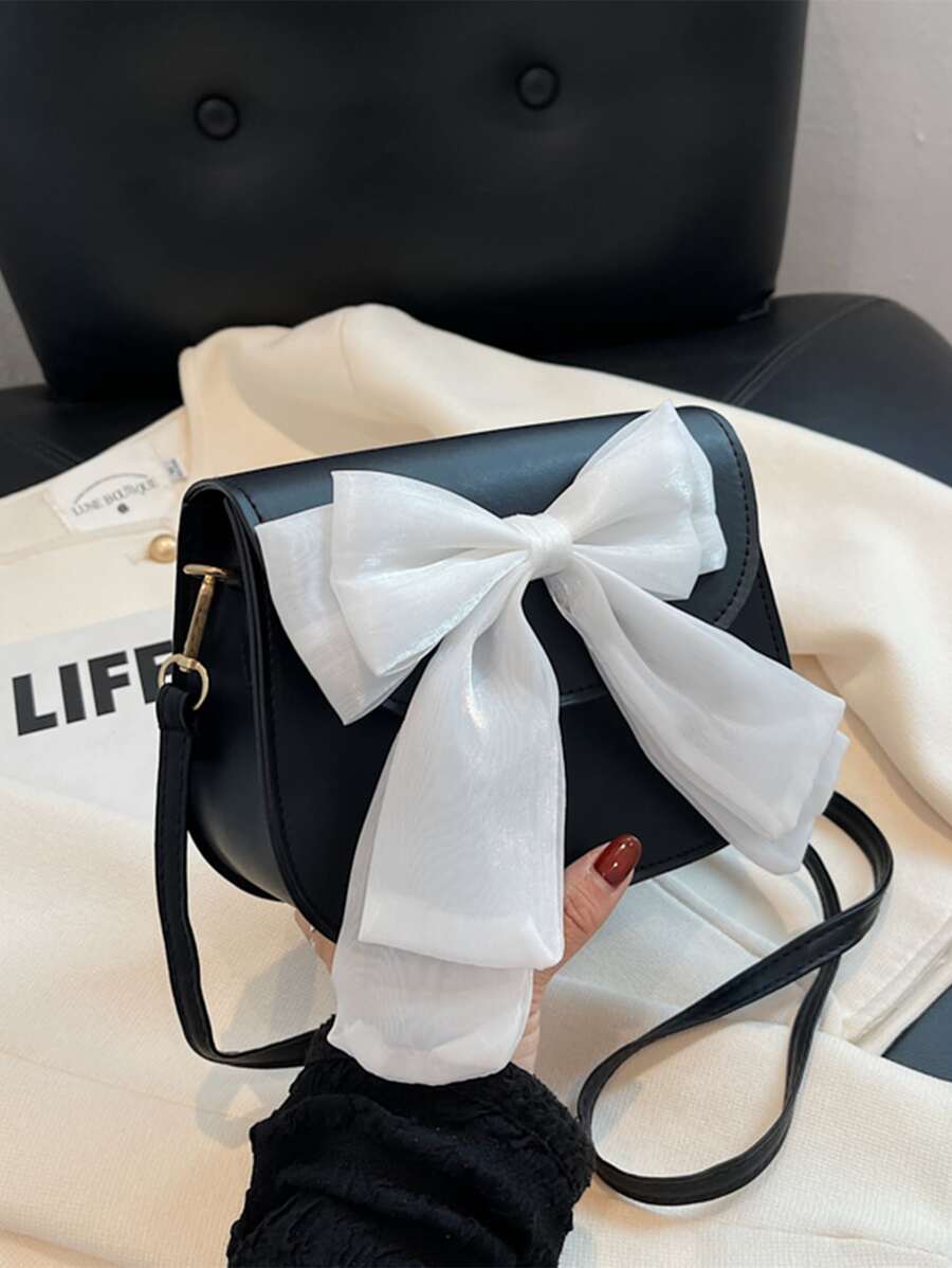 Túi Crossbody Nữ Nơ Bướm màu trơn Có thể điều chỉnh được Sẵn sàng - màu đen - Xem 1