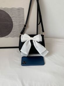 Túi Crossbody Nữ Nơ Bướm màu trơn Có thể điều chỉnh được Sẵn sàng - màu đen - Xem 3