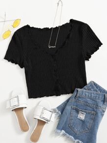 SHEIN EZwear Plus Lettuce Trim Waffle Knit Tee