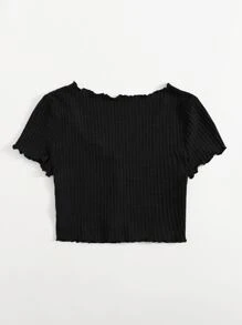 SHEIN EZwear Plus Lettuce Trim Waffle Knit Tee