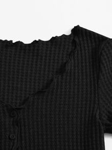 SHEIN EZwear Plus Lettuce Trim Waffle Knit Tee