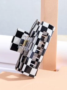 波西米亚风格子图案发爪发夹发夹发钳 - 黑與白 - 查看 5