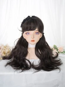 alicegarden Tóc giả tổng hợp dài xoăn có mái - màu đen - Xem 1