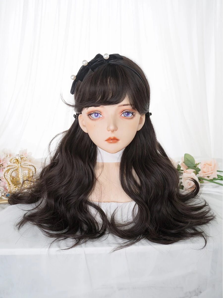 alicegarden Tóc giả tổng hợp dài xoăn có mái - màu đen - Xem 1