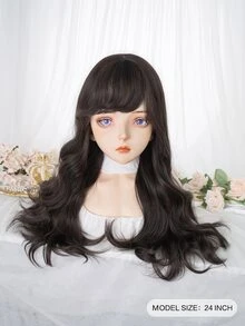 alicegarden Tóc giả tổng hợp dài xoăn có mái - màu đen - Xem 5