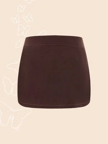 SHEIN MOD Grunge Slant Pocket Button Front Skirt - Chocolate Brown - View 2
