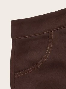 SHEIN MOD Grunge Slant Pocket Button Front Skirt - Chocolate Brown - View 3