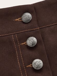 SHEIN MOD Grunge Slant Pocket Button Front Skirt - Chocolate Brown - View 4