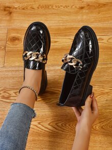 Chain Decor Loafers - Black - View 1