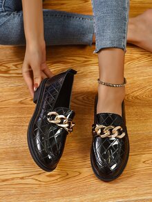 Chain Decor Loafers - Black - View 2