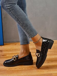 Chain Decor Loafers - Black - View 3