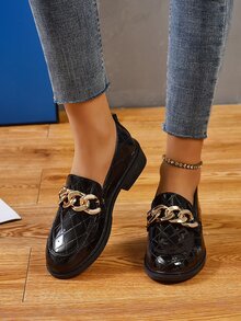 Chain Decor Loafers - Black - View 4