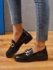 Chain Decor Loafers - Black - View 6