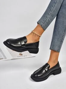 Minimalist Slip On Penny Loafers - Black - View 2