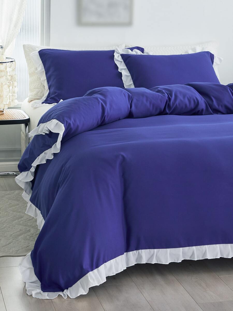 Ruffle Decor Duvet Cover Set Without Filler - Blue - View 1