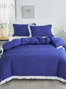 Ruffle Decor Duvet Cover Set Without Filler - Blue - View 3
