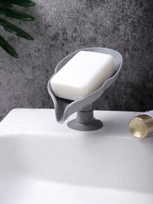 Leaf Shape Soap Box Drain Soap Holder Box For Bathroom Shower Soap Dish Sponge Storage Plate Tray Bathroom Supplies Gadgets - Grey - View 5
