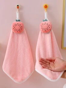 1pc Strawberry Decor Washcloth,Cute Pink Fruit Hanging Wash Hands Towel - Pink - View 2