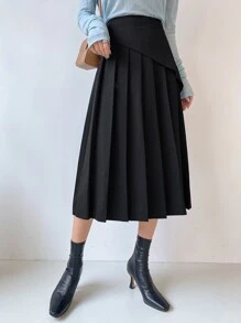 DAZY High Waist Pleated Panel Skirt - Black - View 1