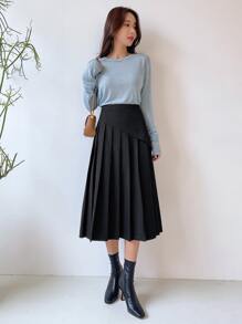 DAZY High Waist Pleated Panel Skirt - Black - View 4