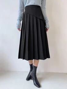 DAZY High Waist Pleated Panel Skirt - Black - View 5