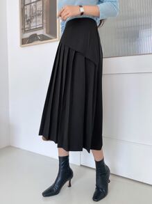 DAZY High Waist Pleated Panel Skirt - Black - View 6