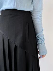 DAZY High Waist Pleated Panel Skirt - Black - View 7