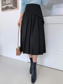 DAZY High Waist Pleated Panel Skirt - Black - View 8