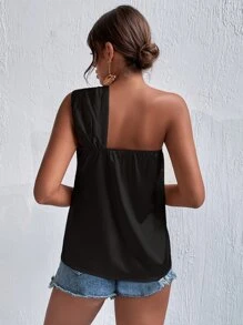 SHEIN Unity Top girante delantero de un hombro de satén - Negro - Ver 2