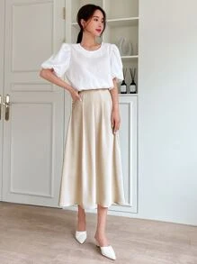 DAZY High Waist Pleated Skirt Fall - Beige - View 3