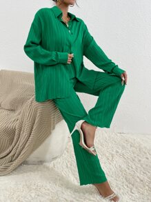 RueChic 落肩袖襯衫和長褲