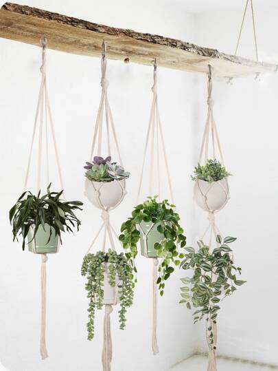 2 piezas Colgador de plantas tejido, cesta colgante de plantas beige para decoración del hogar