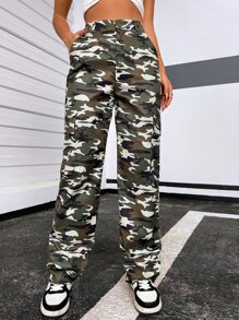 SHEIN X Made in America Camo Print Flap Pocket Pants - Multicolor - View 1