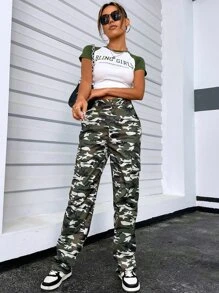 SHEIN X Made in America Camo Print Flap Pocket Pants - Multicolor - View 3