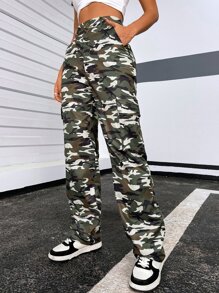 SHEIN X Made in America Camo Print Flap Pocket Pants - Multicolor - View 4