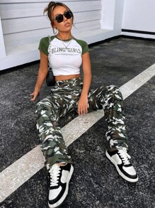 SHEIN X Made in America Camo Print Flap Pocket Pants - Multicolor - View 6