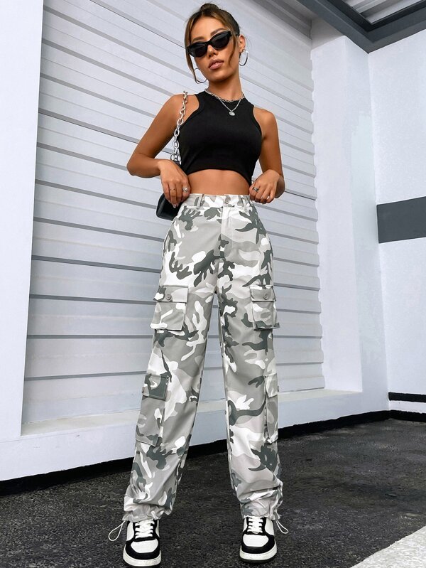 SHEIN Coolane Camo Print Flap Pocket Cargo Pants SHEIN USA