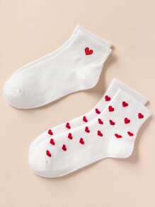 2pairs Heart Print Ankle Socks - White - View 1