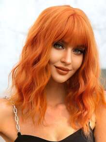 渐变金色短波浪 Cosplay Lolita 假发，带刘海，浅铂金鲍勃，耐热合成假发，适合女性日常派对假发（请注意佩戴和护理方式，由于拍摄时的光线和角度，实际产品可能与图像有轻微的颜色差异。） - 橘色 - 查看 6