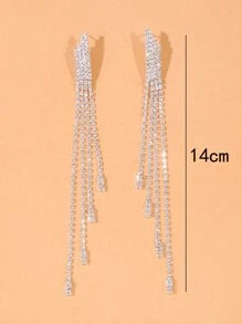 Rhinestone Tassel Drop Earrings - Silver - View 3