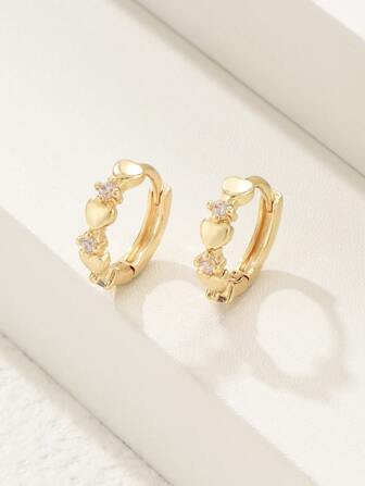 方晶鋯石和愛心裝飾圓耳環