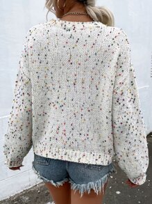 SHEIN LUNE 爆米花针织落肩毛衣，长袖上衣