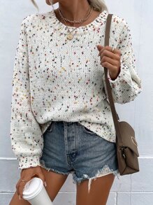 SHEIN LUNE 爆米花针织落肩毛衣，长袖上衣