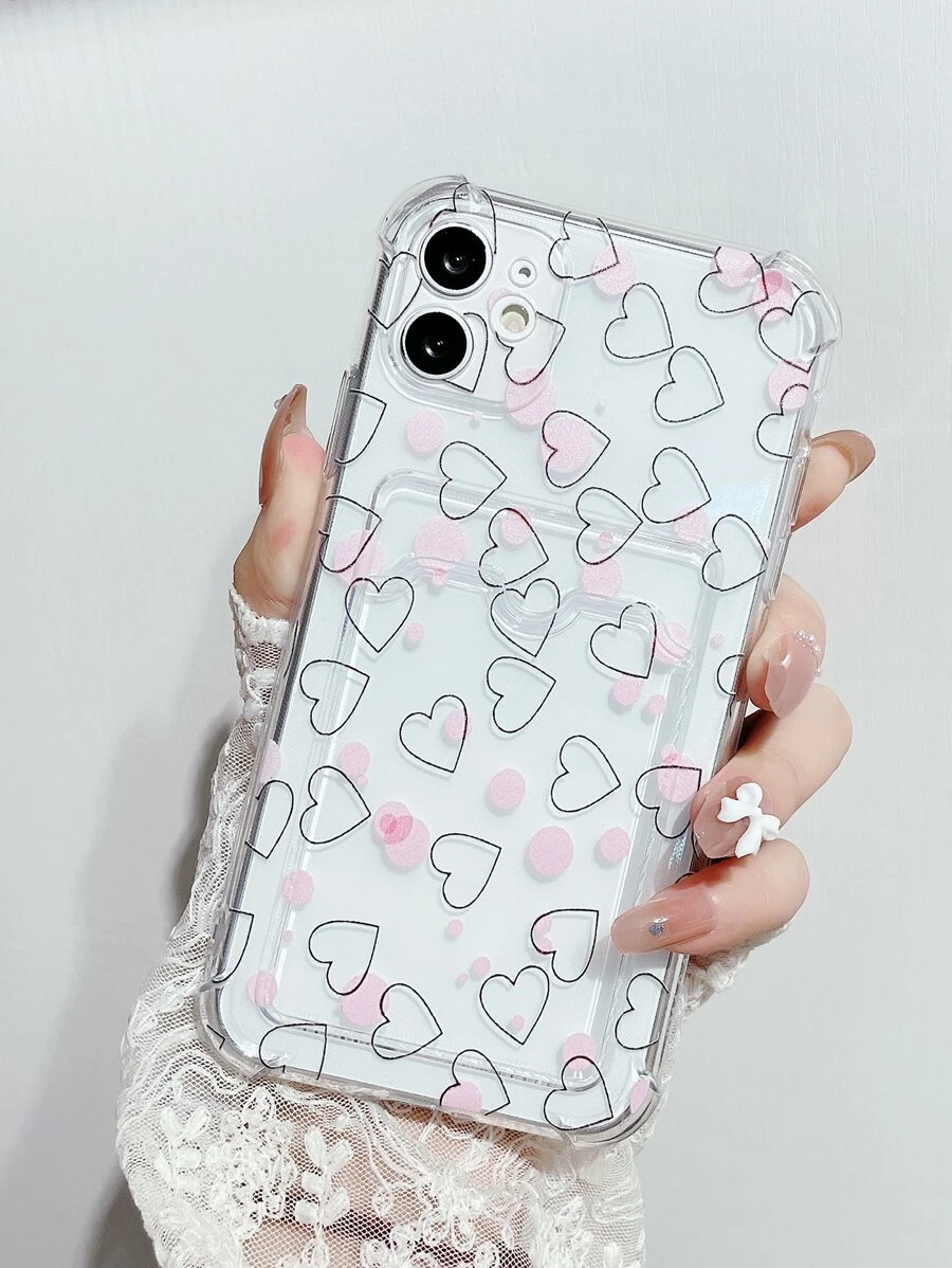 愛心圖案透明插卡槽手機殼 - 彩色 - 查看 1