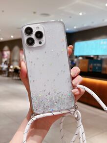 Ốp điện thoại đính kim sa kèm dây đeo, phiên bản quốc tế, không phải phiên bản nội địa. - trắng - Xem 2