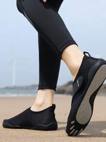 Men's Creek Shoes With Elastic Water Shoes Socks, Hook-and-loop Strap, Letter Graphics, For Sporting - Black - View 3