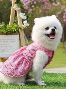 Sequin Decor Pet Dress - Pink - View 3