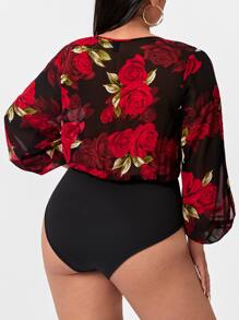 SHEIN SXY 大碼印花開衩袖V領連身背心 - 彩色 - 查看 2